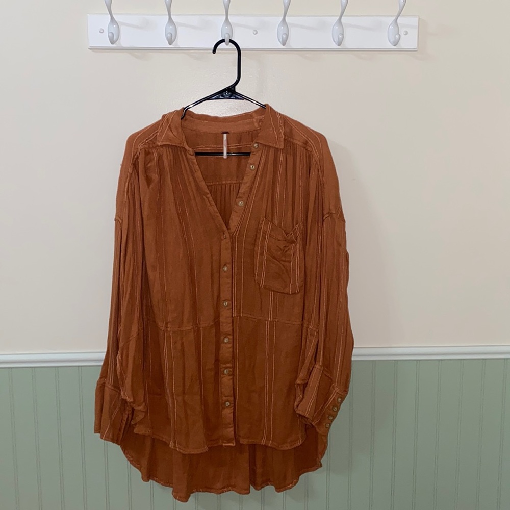 Free People Loose Button Up || XS, Rust
